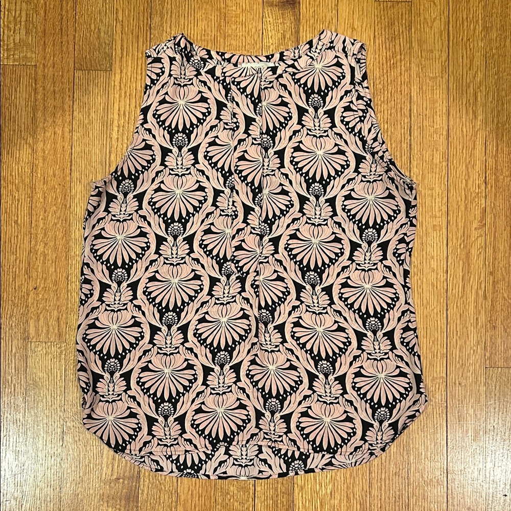 LOFT Black and Pink Floral Tank Top